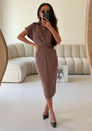 Axelle - Brown collared midi dress