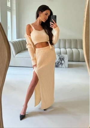 - Beige knitted maxi skirt