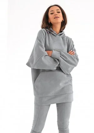 Suede - Oversize grey suede hoodie