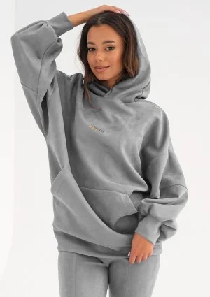 Suede - Oversize grey suede hoodie