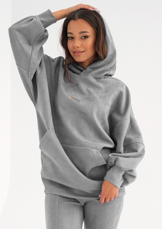 Suede - Oversize grey suede hoodie