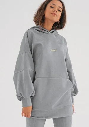 Suede - Oversize grey suede hoodie