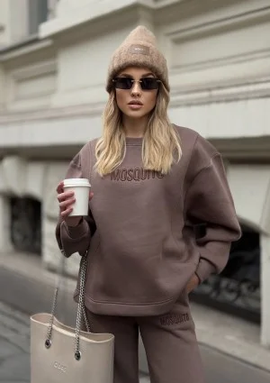 Hush - Coffee brown oversize sweatshirt with an embroidered logo