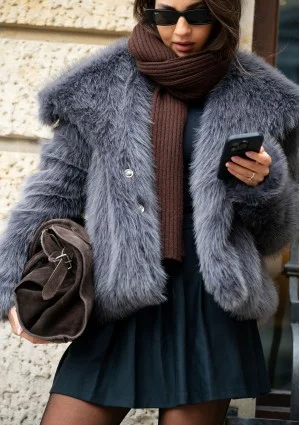 Busca - anthracite grey faux fur jacket