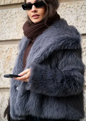 Busca - anthracite grey faux fur jacket