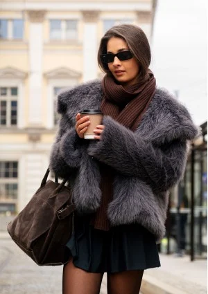 Busca - anthracite grey faux fur jacket