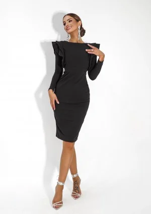 Kyren - Black midi dress with frills