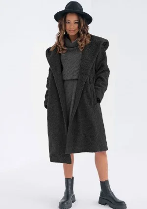 Amelie - Black boucle coat with a hood