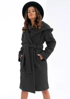 Amelie - Black boucle coat with a hood