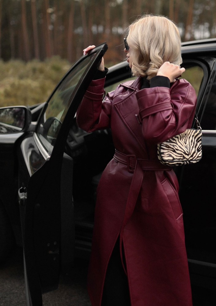 Skye - Claret faux leather coat