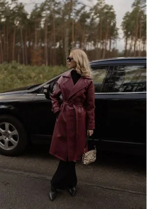 Skye - Claret faux leather coat