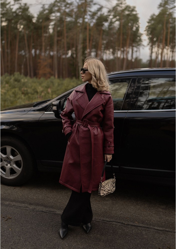 Skye - Claret faux leather coat