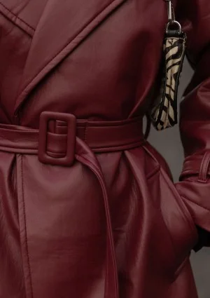 Skye - Claret faux leather coat