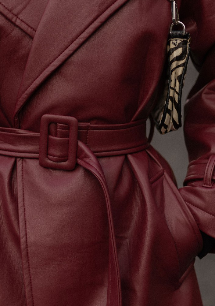 Skye - Claret faux leather coat
