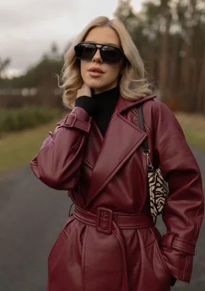 Skye - Claret faux leather coat