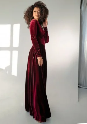 Rosey Velvet - Claret velvet maxi dress