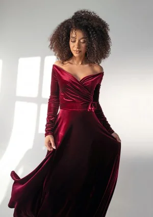 Rosey Velvet - Claret velvet maxi dress