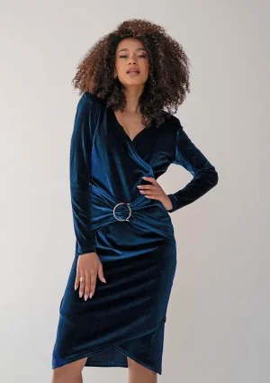 Ella - Navy blue velvet midi dress