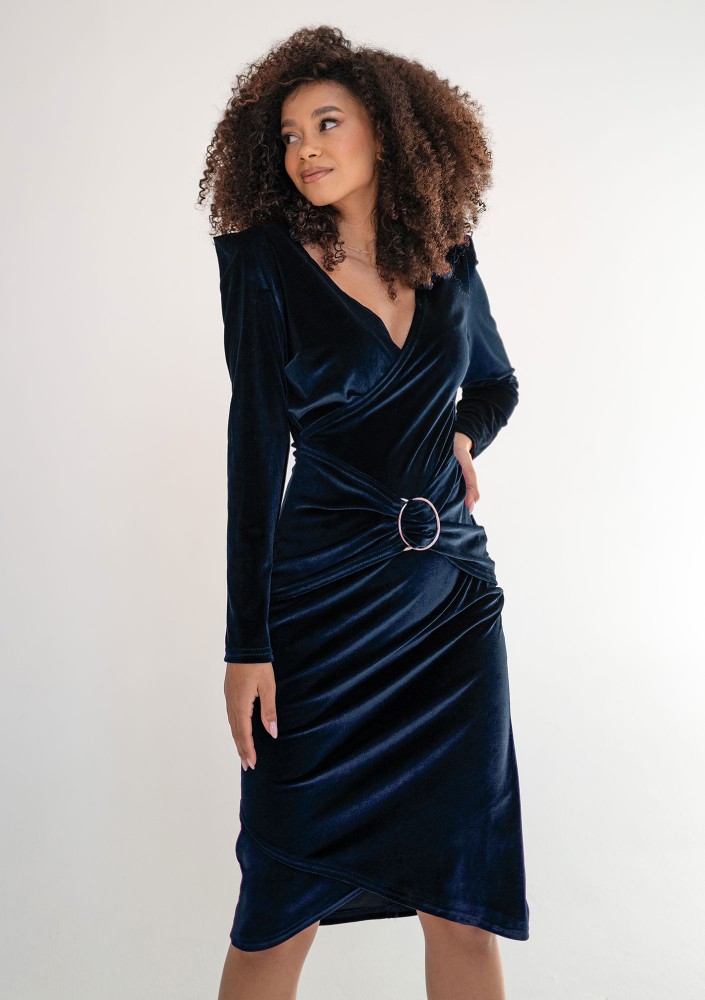 Ella - Navy blue velvet midi dress