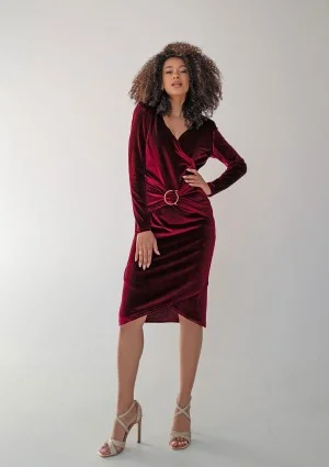 Ella - Claret velvet midi dress