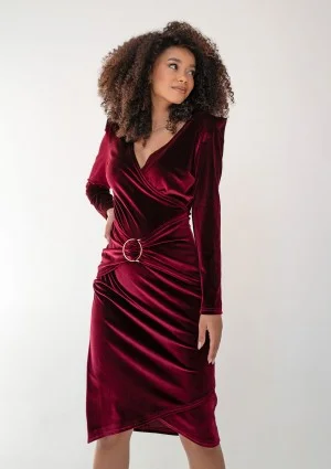 Ella - Claret velvet midi dress