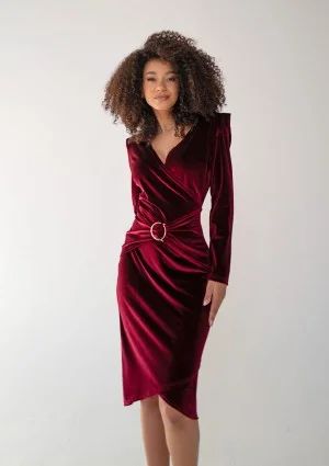 Ella - Claret velvet midi dress