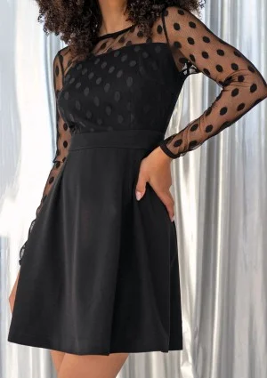 Briza - Black midi dress with netting sleeves