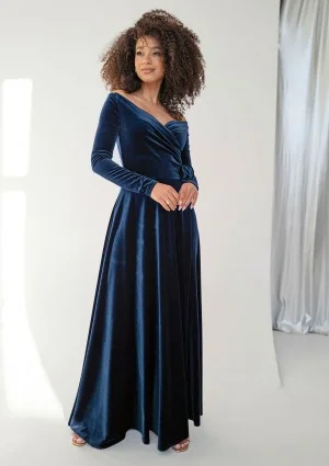 Rosey Velvet - Elegancka sukienka maxi Granatowa