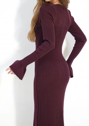 Leyla - Claret knitted maxi dress