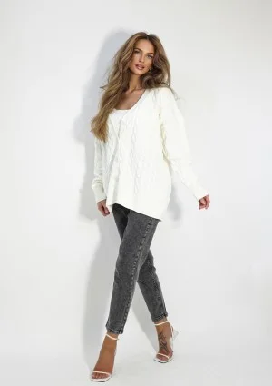 Daven - Ecru braided oversize cardigan