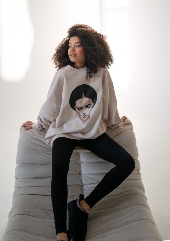 Whey - Bluza z grafiką "Face" Coconut