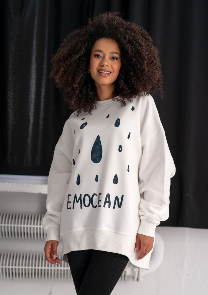 Whey - Bluza z grafiką "Emocean" Ecru