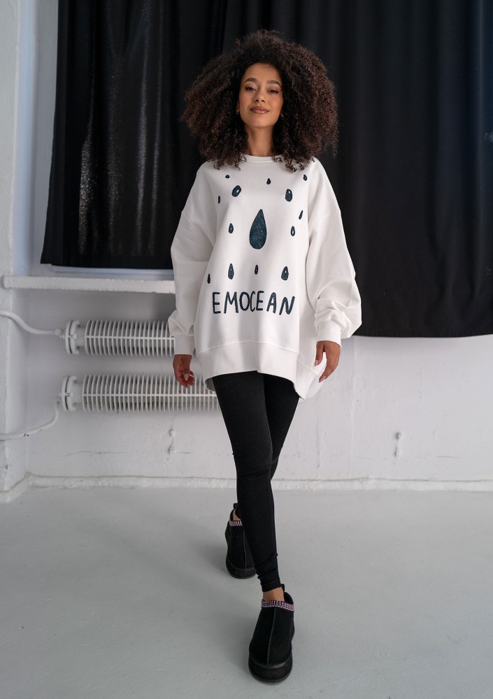 Whey - Bluza z grafiką "Emocean" Ecru