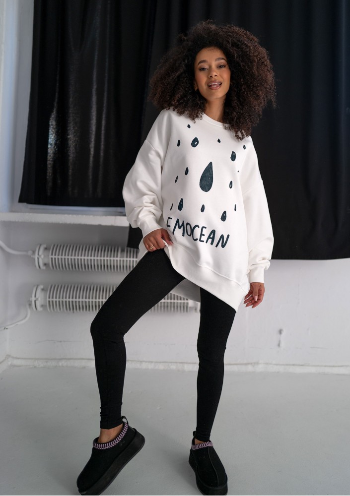 Whey - Bluza z grafiką "Emocean" Ecru