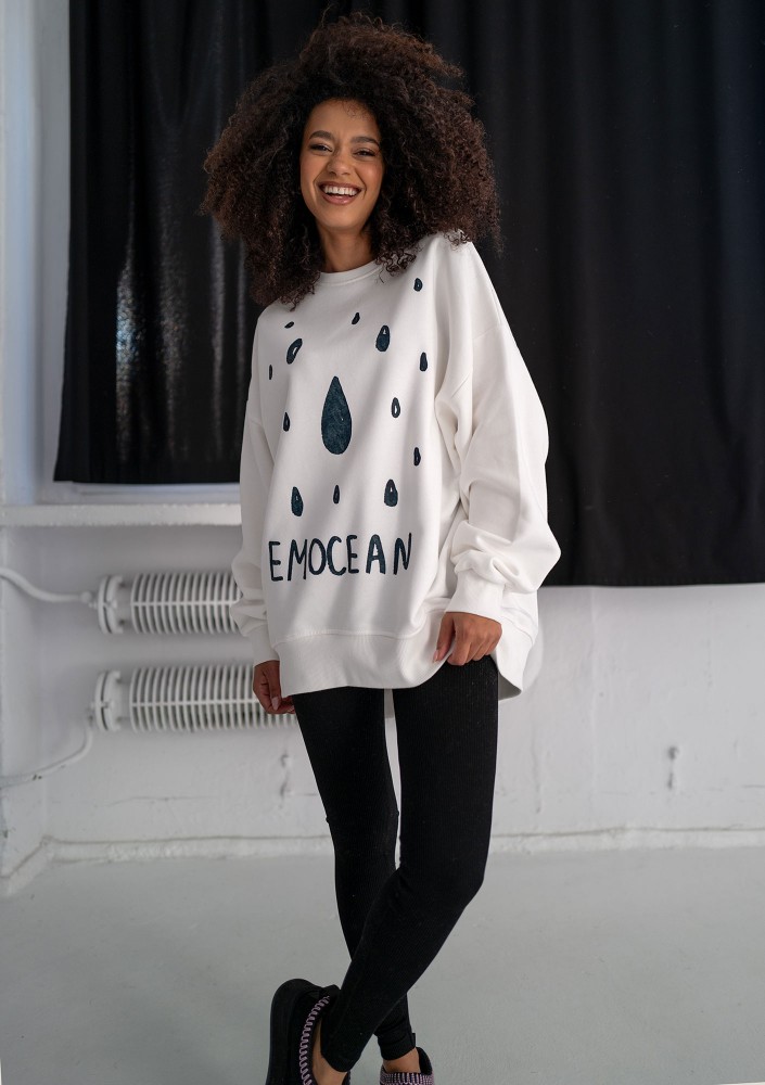 Whey - Bluza z grafiką "Emocean" Ecru