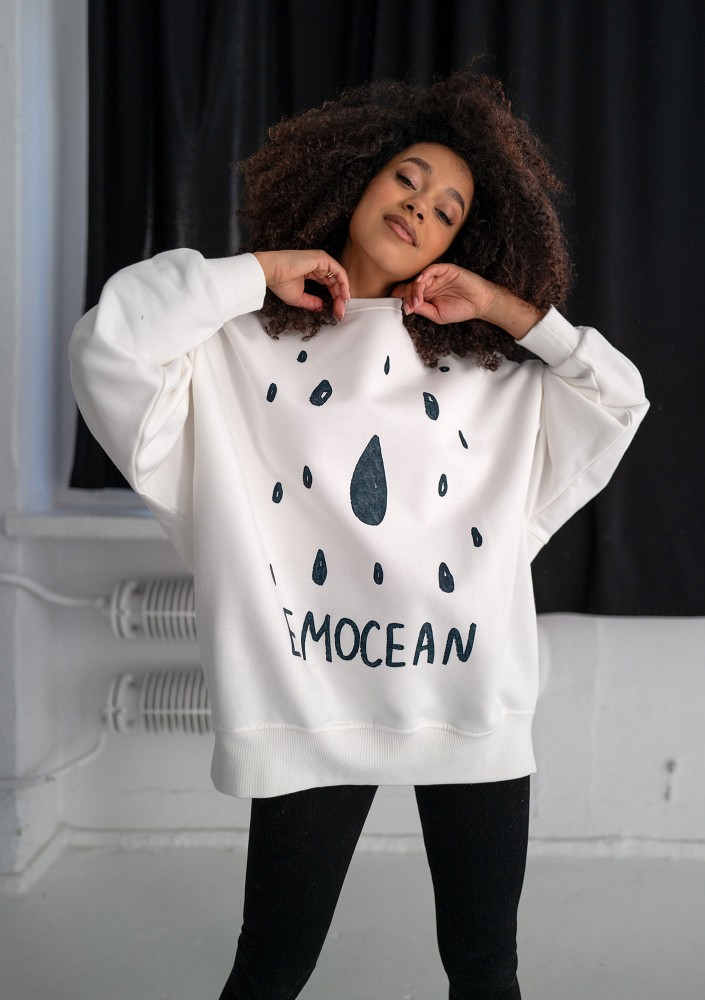 Whey - Bluza z grafiką "Emocean" Ecru