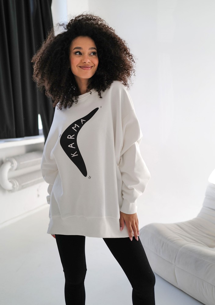 Whey - Bluza z grafiką "Karma" Ecru