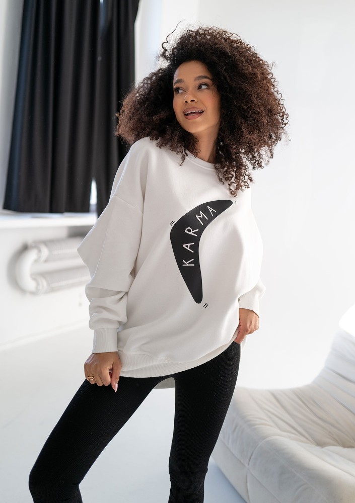 Whey - Bluza z grafiką "Karma" Ecru
