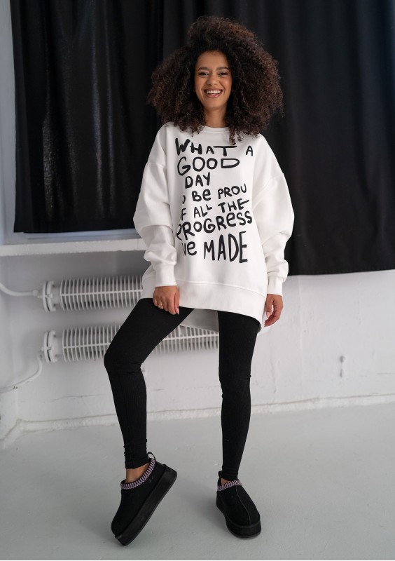Whey - Bluza z grafiką "What a good day" Ecru