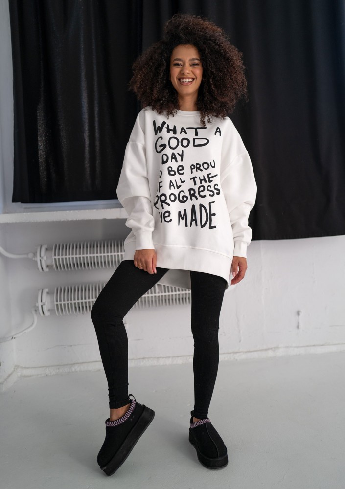 Whey - Ecru sweatshirt "What a good day"