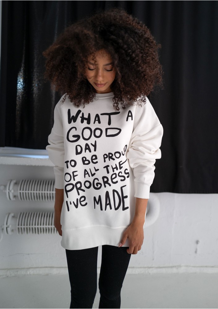 Whey - Bluza z grafiką "What a good day" Ecru