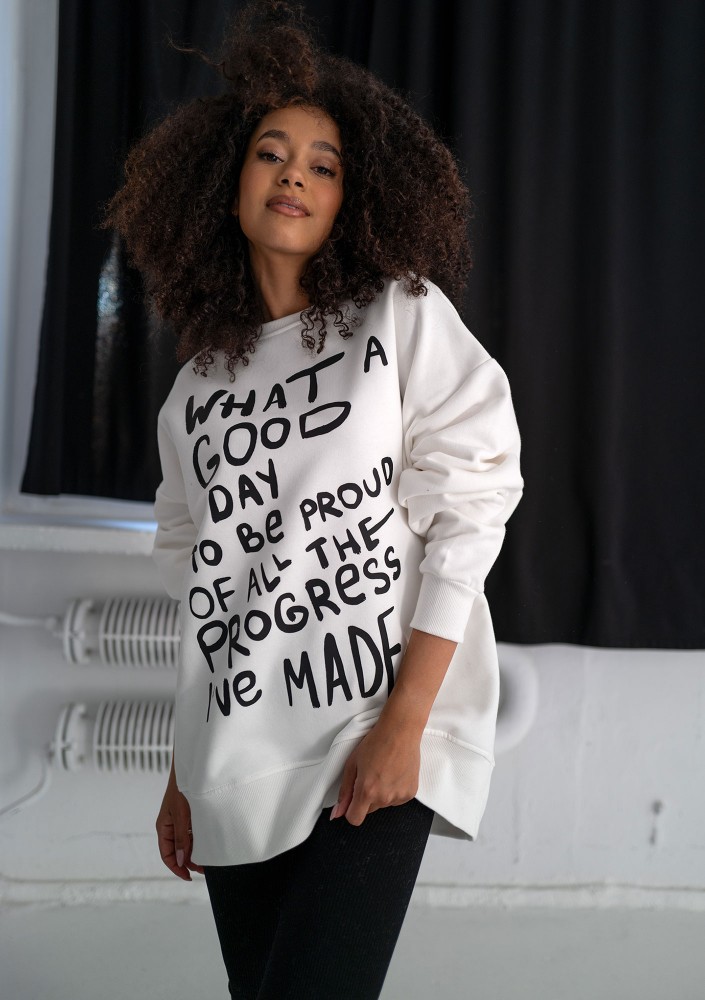 Whey - Bluza z grafiką "What a good day" Ecru