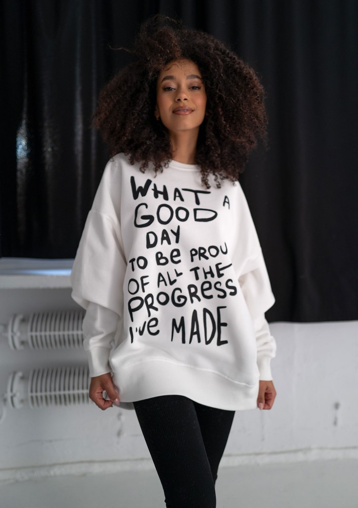 Whey - Bluza z grafiką "What a good day" Ecru