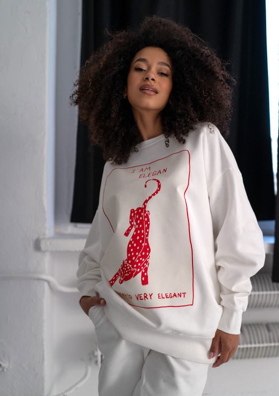 Whey - Ecru sweatshirt "I am Elegan"