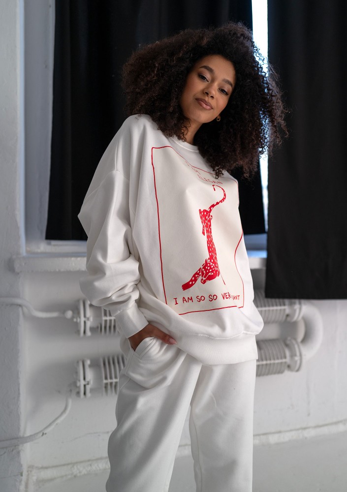 Whey - Bluza z grafiką "I am Elegan" Ecru