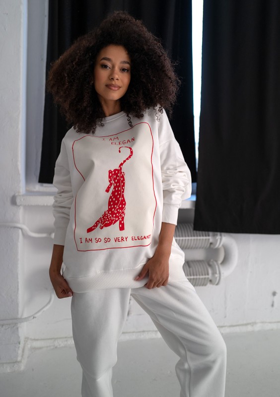 Whey - Ecru sweatshirt "I am Elegan"