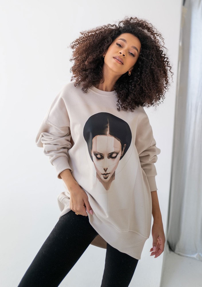 Whey - Bluza z grafiką "Face" Coconut