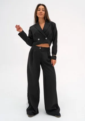 Cora - Black wide pants with stripes