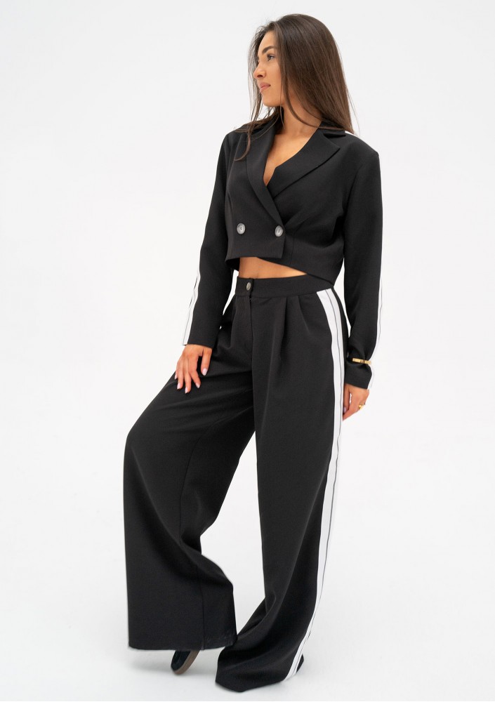 Cora - Black wide pants with stripes
