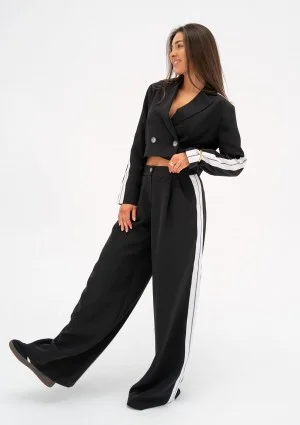Cora - Black wide pants with stripes